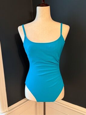 VTG 90s Cole of California Turquoise Ribbed One-Piece Swimsuit